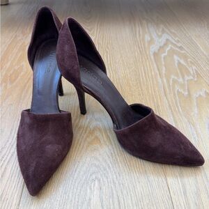 Vince Deep Wine Suede Pointed-Toe D'Orsay Heels